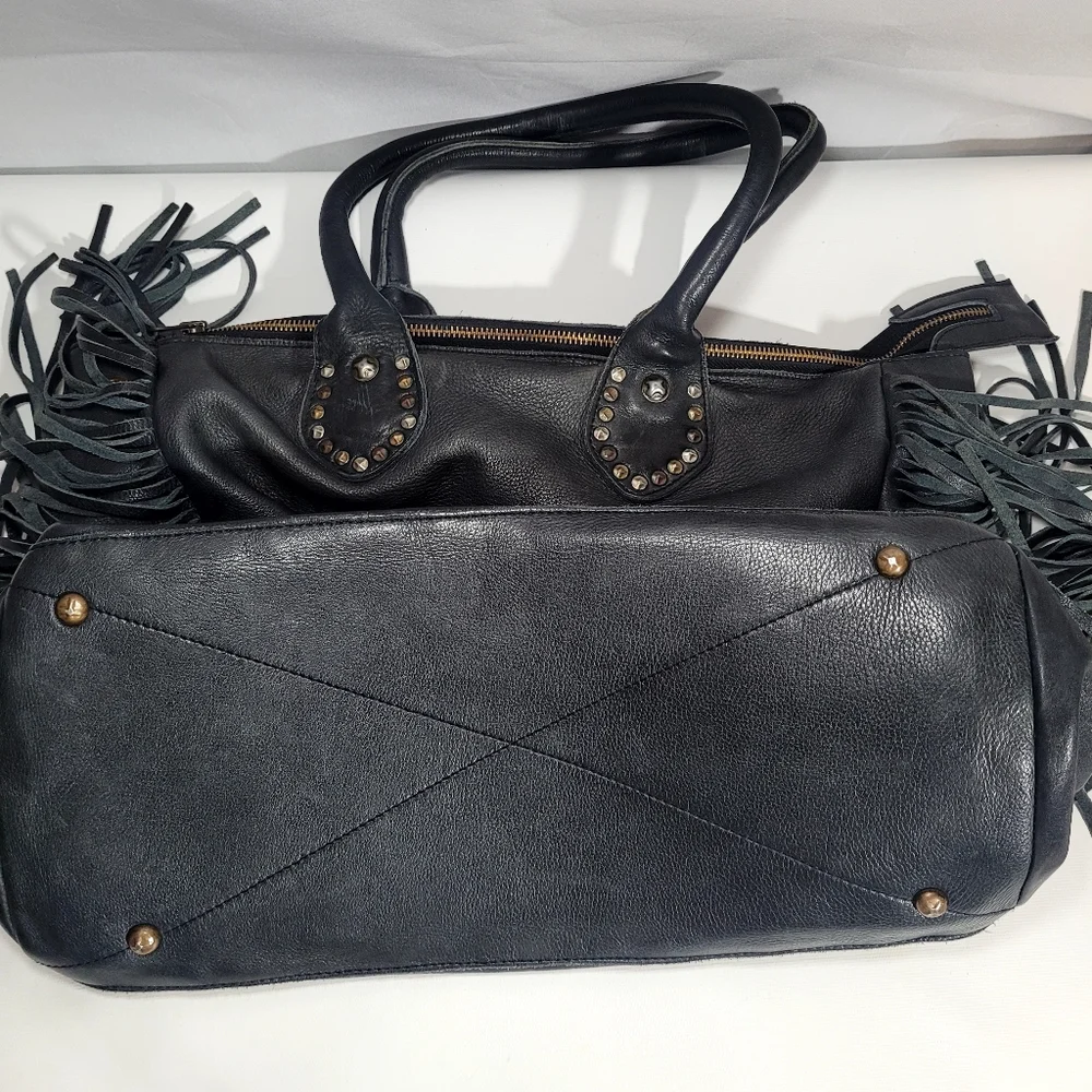 VIOLA CASTELLANI Black Handbag with Fringe and Studded Accents